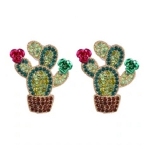 NEW! Bling Cactus with Rose Statement Earrings - Picture 2 of 11